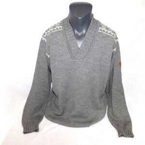 Dale of Norway Gray Wool Fair Isle V neck Ski Sweater XXL 2015 Norwegian Team